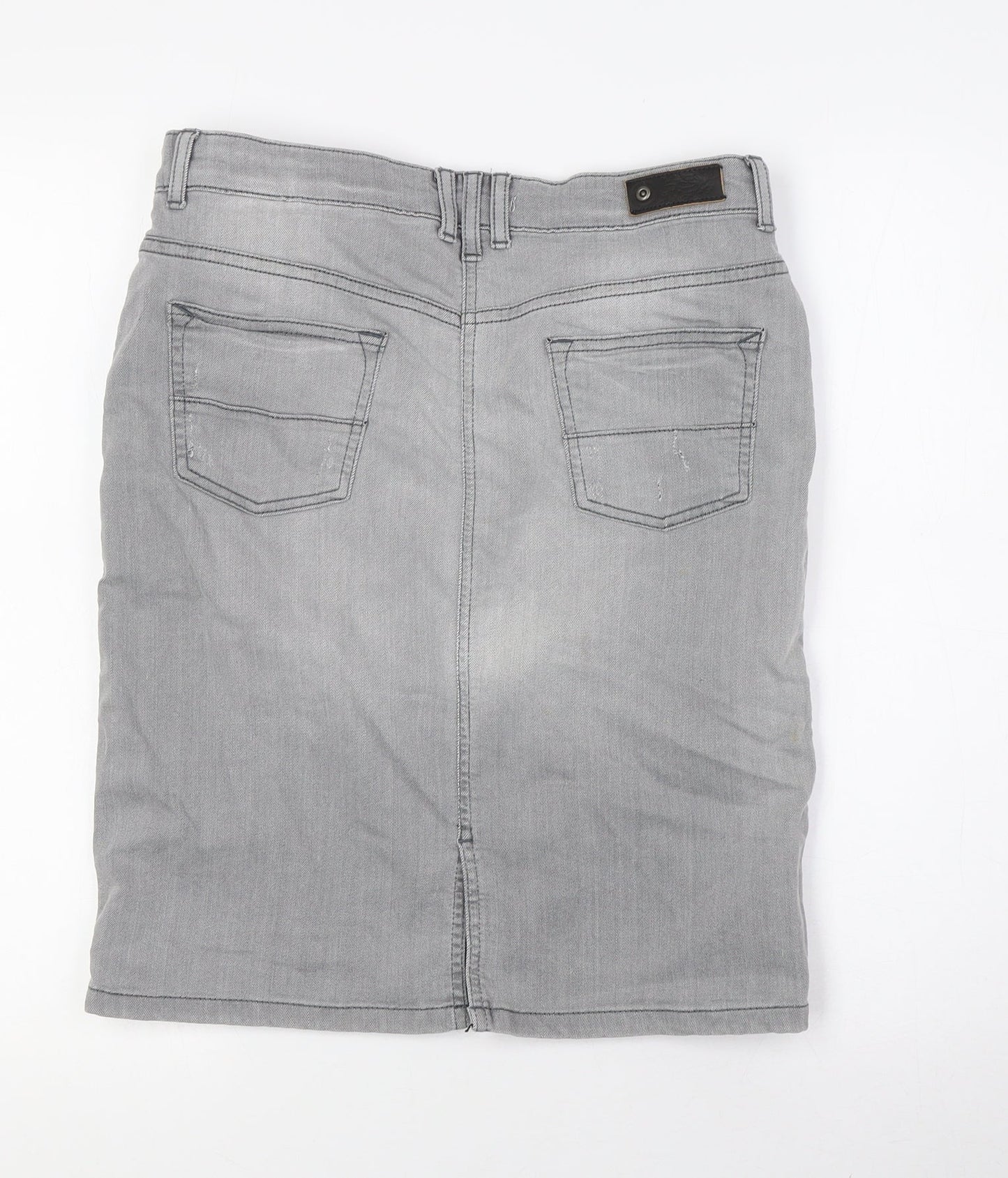 Marks and Spencer Womens Grey Cotton Straight & Pencil Skirt Size 10 Button - Destressed