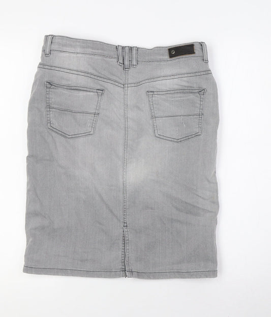Marks and Spencer Womens Grey Cotton Straight & Pencil Skirt Size 10 Button - Destressed