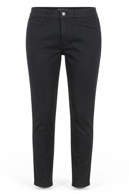 Front view of Denim Co women’s black cotton skinny jeans, size UK 10, 30-inch leg slim button