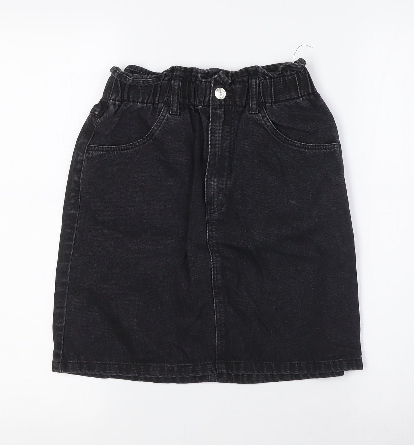 Divided Womens Black Cotton A-Line Skirt Size 6 Button - Elasticated Waist