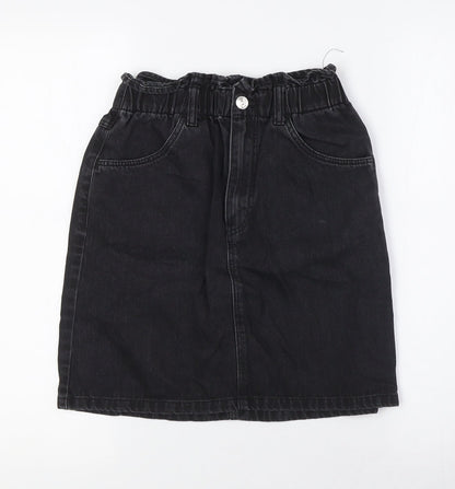 Divided Womens Black Cotton A-Line Skirt Size 6 Button - Elasticated Waist