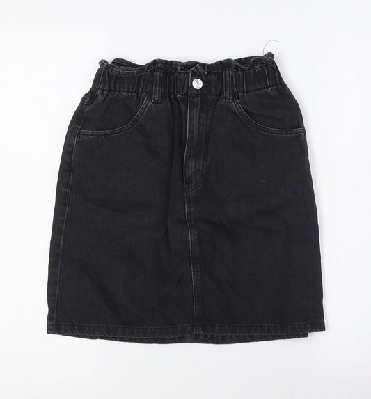 Divided Womens Black Cotton A-Line Skirt Size 6 Button - Elasticated Waist