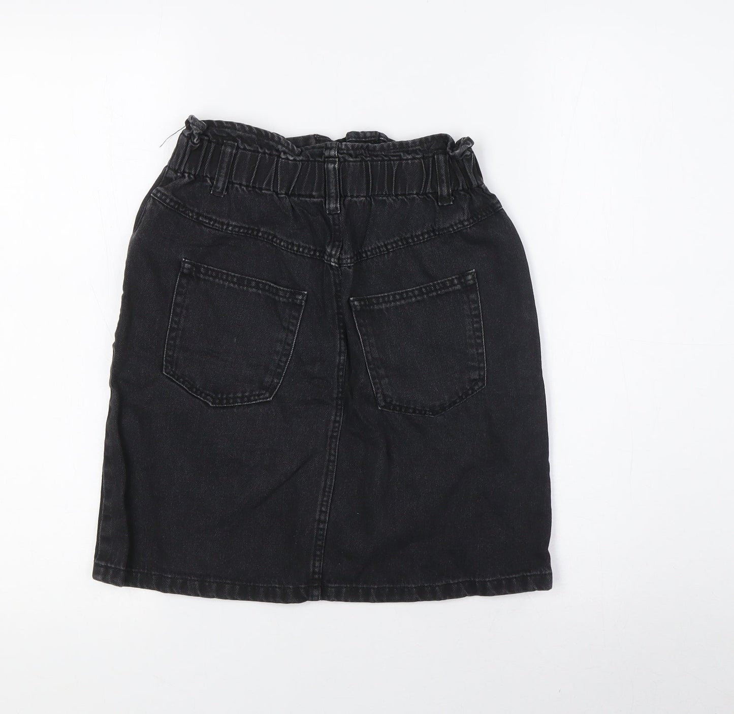 Divided Womens Black Cotton A-Line Skirt Size 6 Button - Elasticated Waist