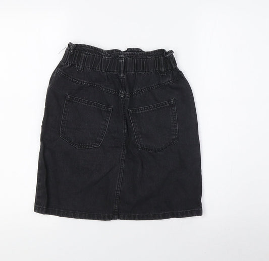 Divided Womens Black Cotton A-Line Skirt Size 6 Button - Elasticated Waist