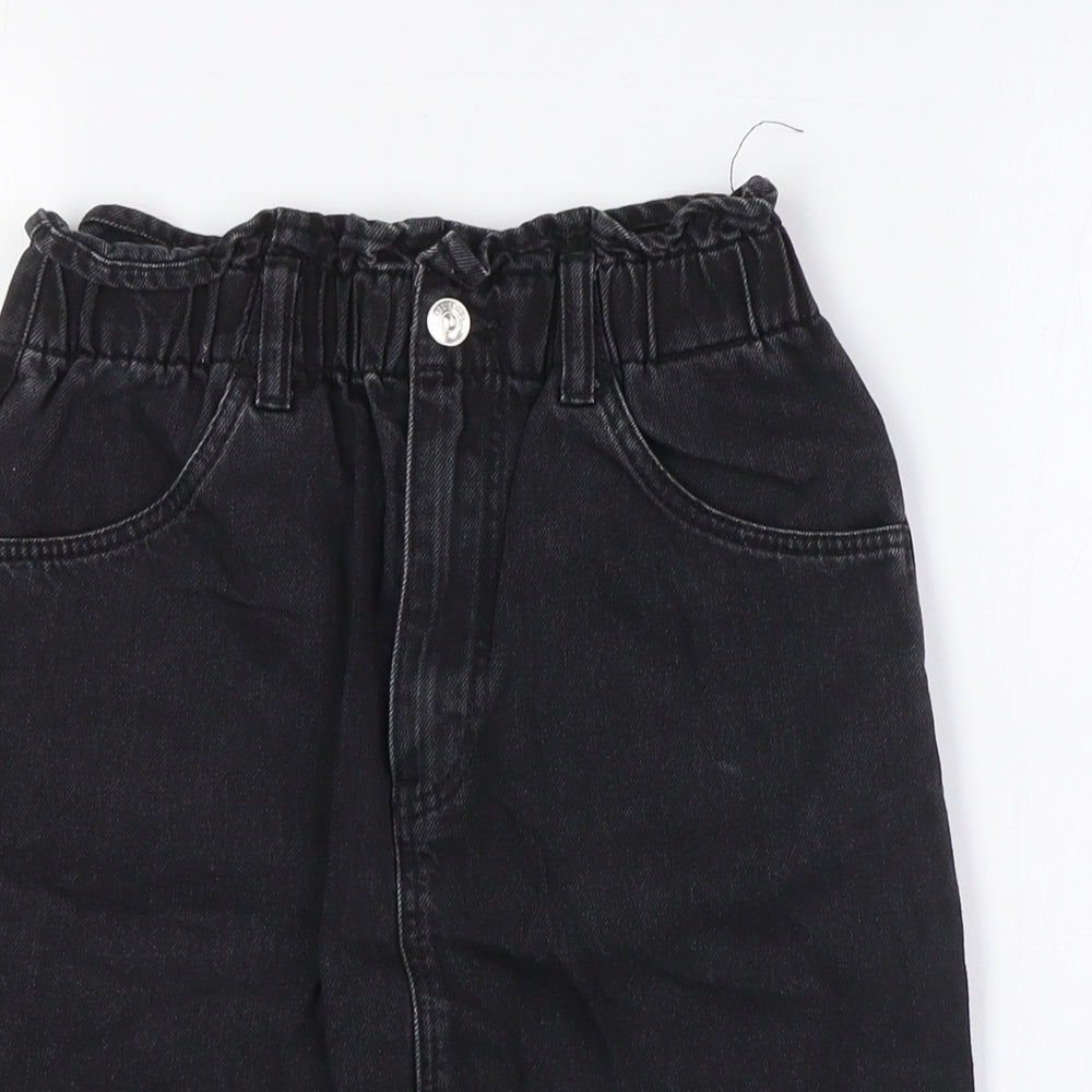 Divided Womens Black Cotton A-Line Skirt Size 6 Button - Elasticated Waist