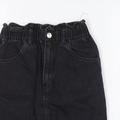 Divided Womens Black Cotton A-Line Skirt Size 6 Button - Elasticated Waist