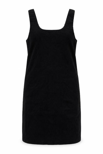 New Look Womens Black 100% Cotton Pinafore/Dungaree Dress Size 6 Scoop Neck Tie