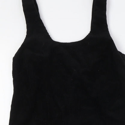 New Look Womens Black 100% Cotton Pinafore/Dungaree Dress Size 6 Scoop Neck Tie