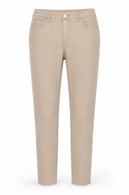 Front view of C&A women’s beige cotton straight jeans, size UK 10, 30-inch leg regular button