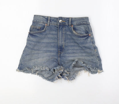 Divided by H&M Womens Blue Cotton Basic Shorts Size 4 Regular Button - Raw Hem