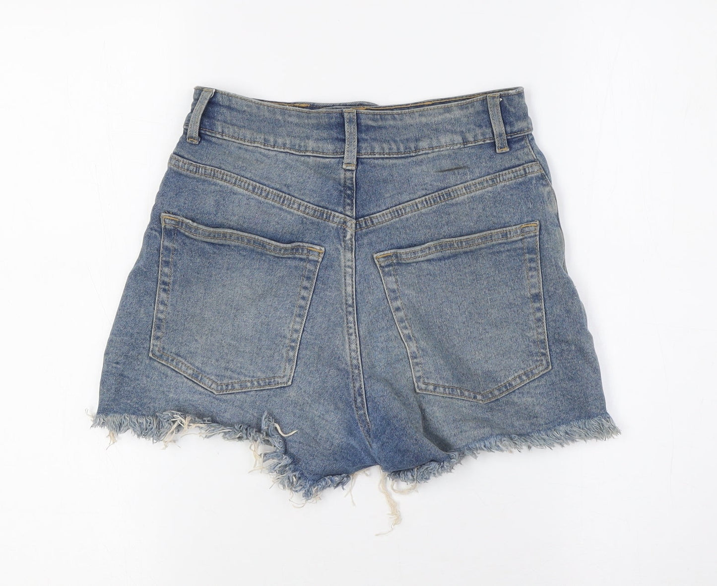 Divided by H&M Womens Blue Cotton Basic Shorts Size 4 Regular Button - Raw Hem
