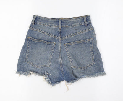 Divided by H&M Womens Blue Cotton Basic Shorts Size 4 Regular Button - Raw Hem