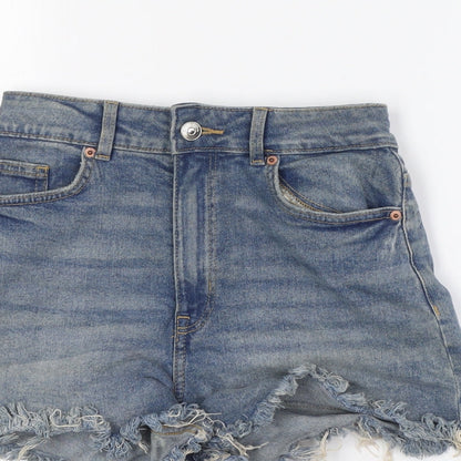 Divided by H&M Womens Blue Cotton Basic Shorts Size 4 Regular Button - Raw Hem
