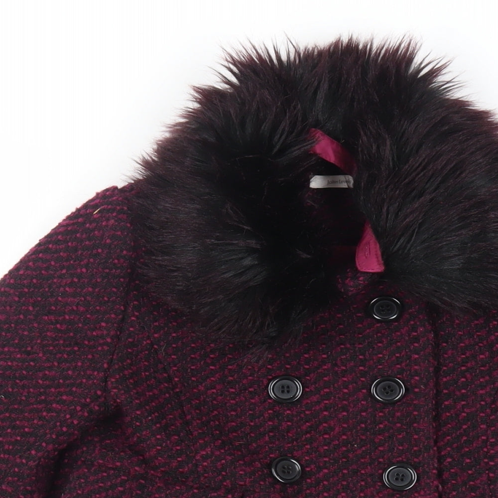 John lew Girls Purple Pea Coat Coat Size 8 Years Button - Faux Fur Collar