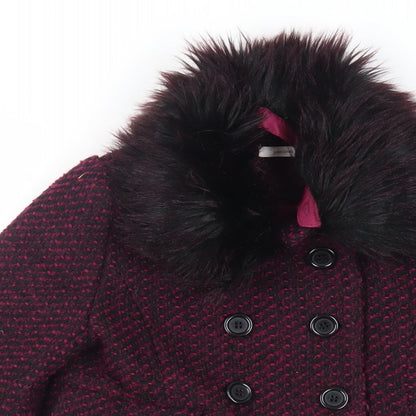 John lew Girls Purple Pea Coat Coat Size 8 Years Button - Faux Fur Collar