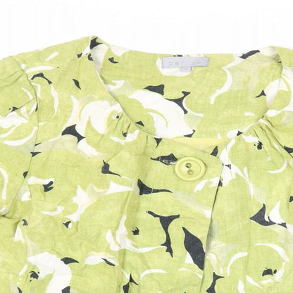 Per Se Womens Green Geometric Jacket Size 12 Button