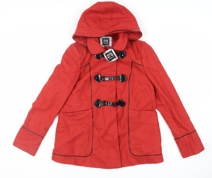 Shasa Womens Red Pea Coat Coat Size M Buckle - Duffle Coat Hooded