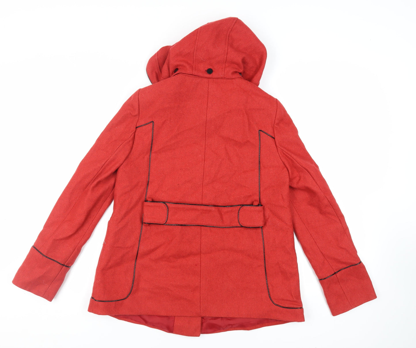 Shasa Womens Red Pea Coat Coat Size M Buckle - Duffle Coat Hooded