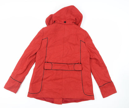 Shasa Womens Red Pea Coat Coat Size M Buckle - Duffle Coat Hooded