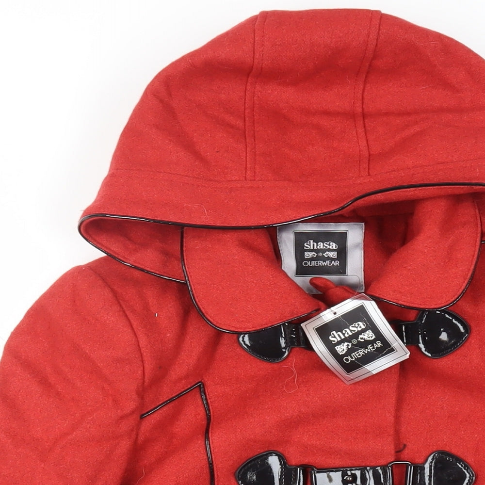 Shasa Womens Red Pea Coat Coat Size M Buckle - Duffle Coat Hooded