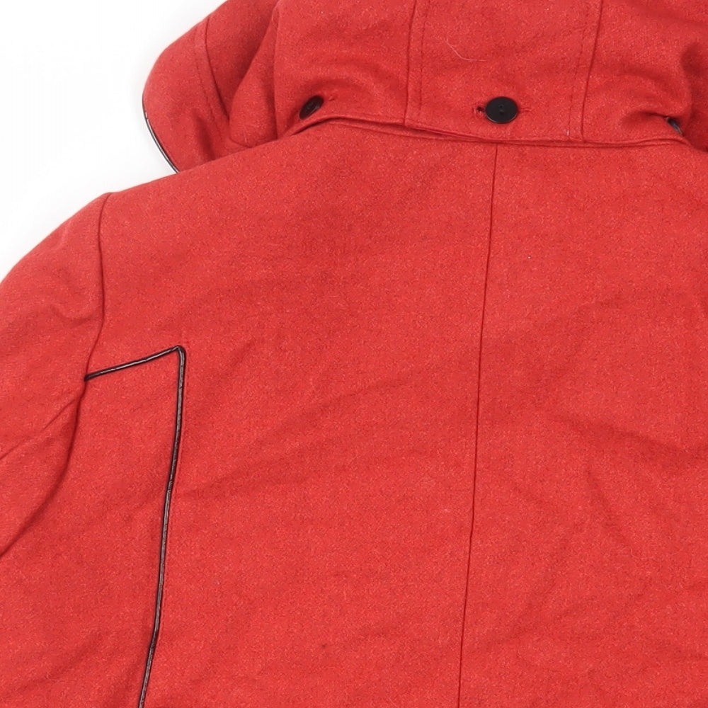 Shasa Womens Red Pea Coat Coat Size M Buckle - Duffle Coat Hooded