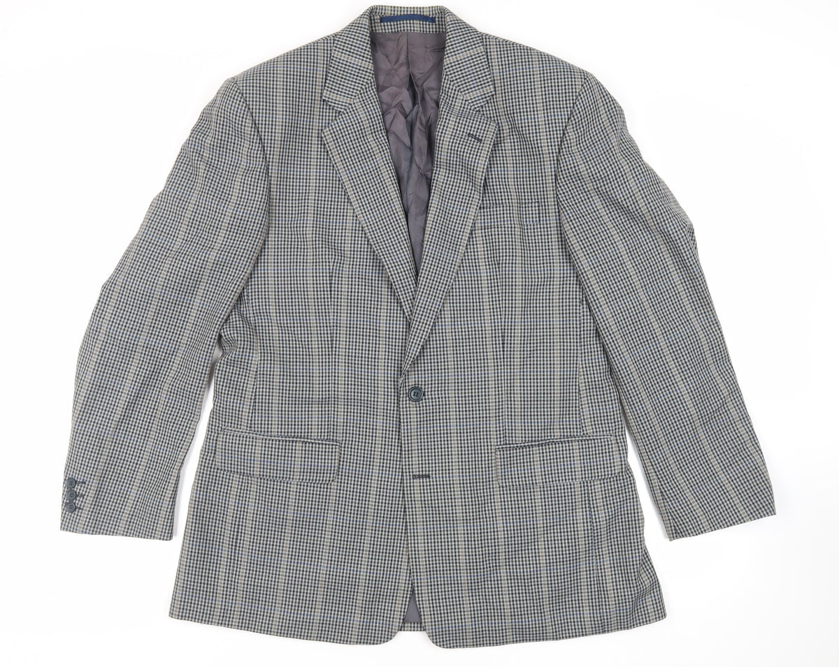 Charly O'Brian Mens Grey Plaid Polyester Jacket Blazer Size 42 Regular
