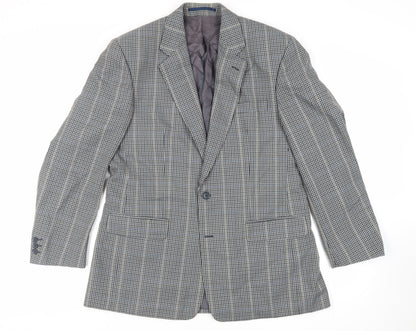 Charly O'Brian Mens Grey Plaid Polyester Jacket Blazer Size 42 Regular