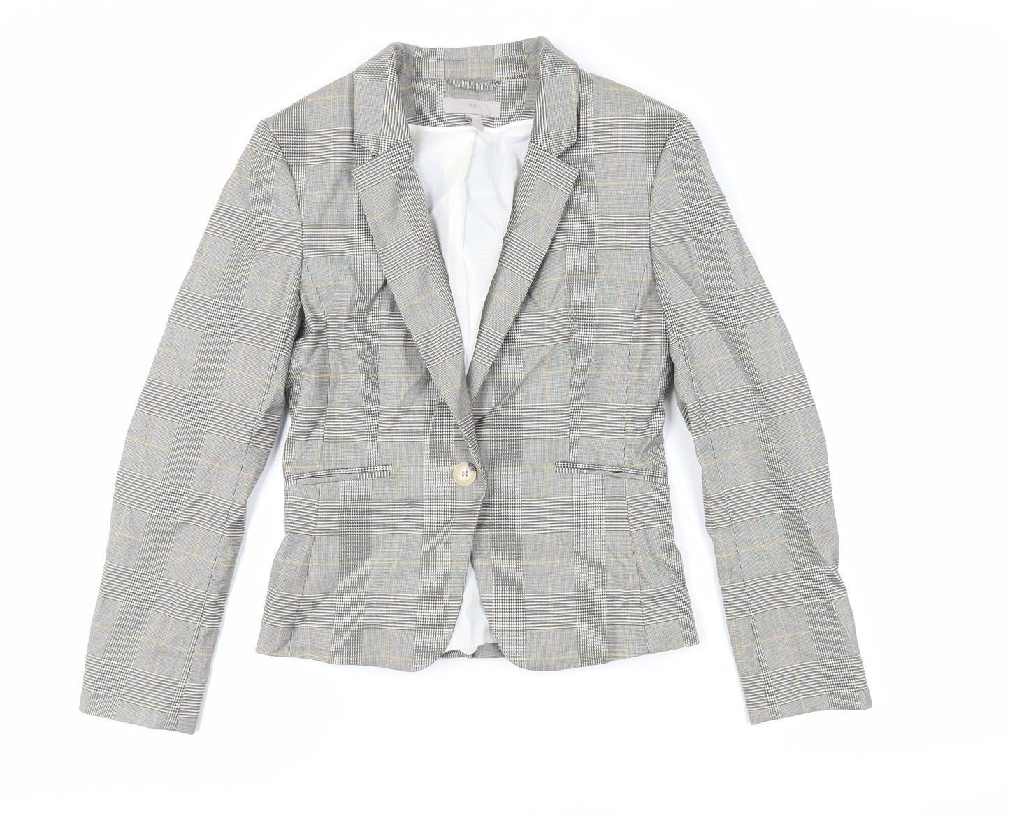 H&M Womens Grey Plaid Jacket Blazer Size 6 Button