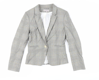 H&M Womens Grey Plaid Jacket Blazer Size 6 Button