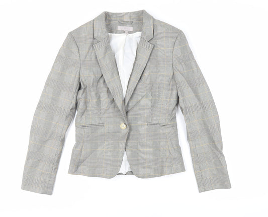 H&M Womens Grey Plaid Jacket Blazer Size 6 Button