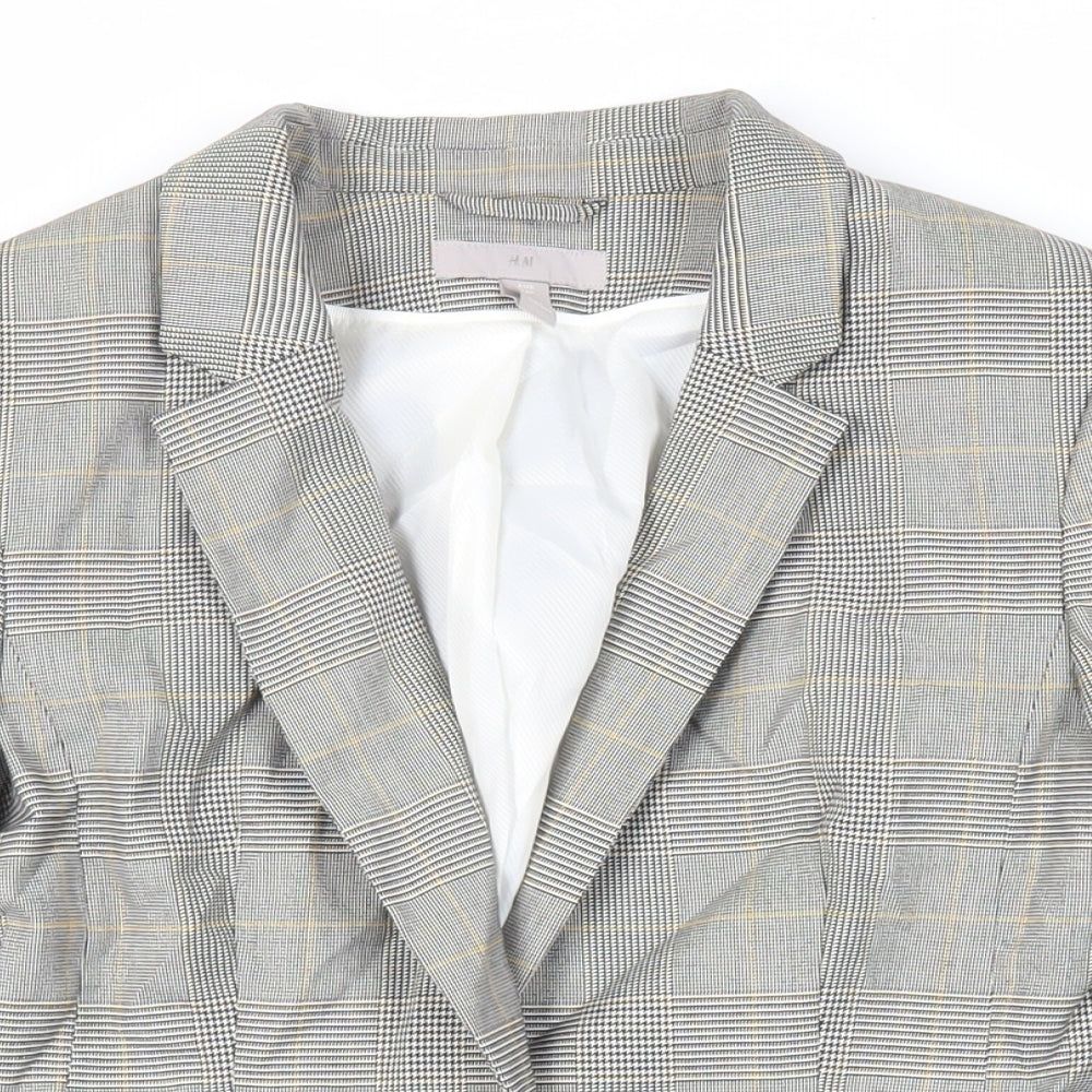 H&M Womens Grey Plaid Jacket Blazer Size 6 Button