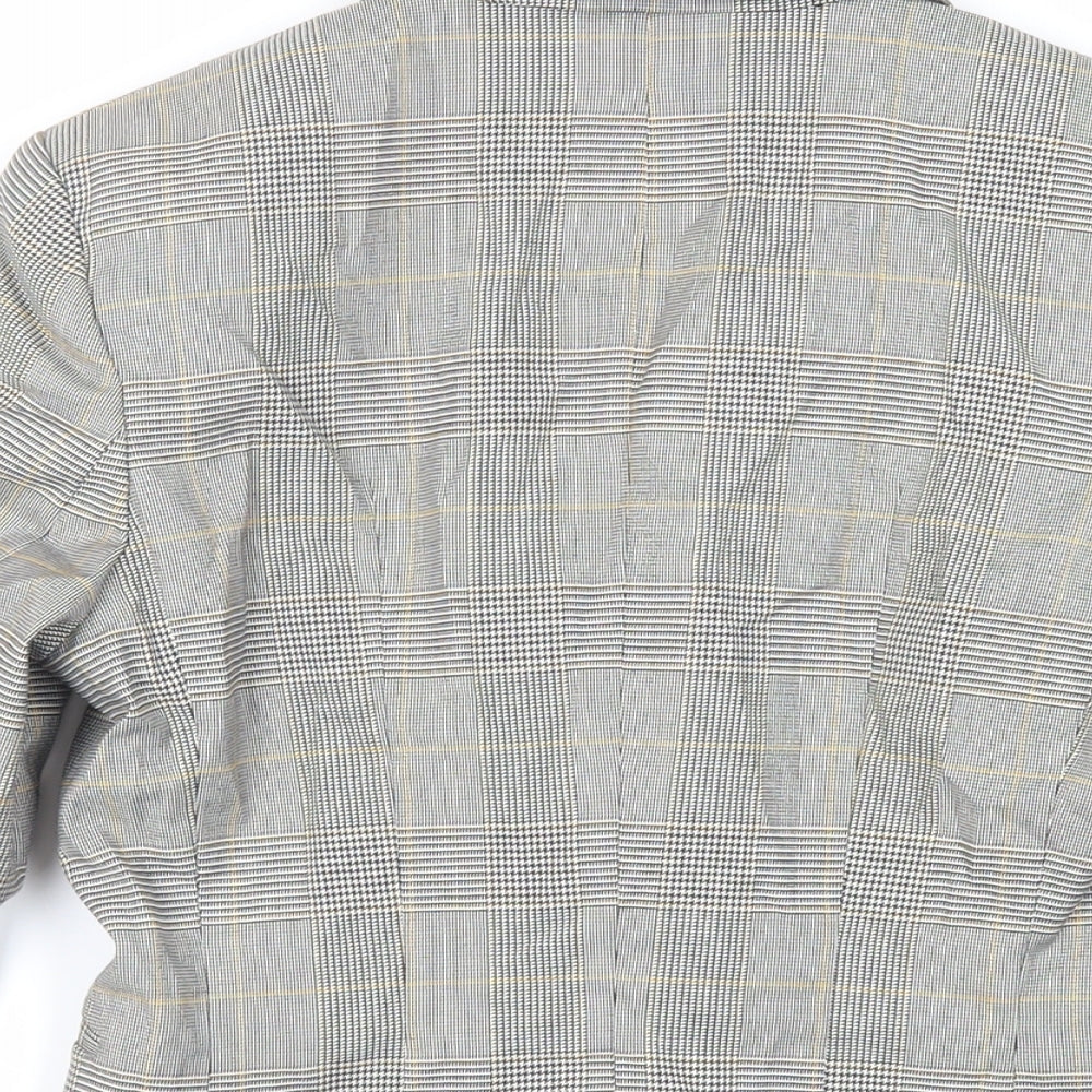 H&M Womens Grey Plaid Jacket Blazer Size 6 Button