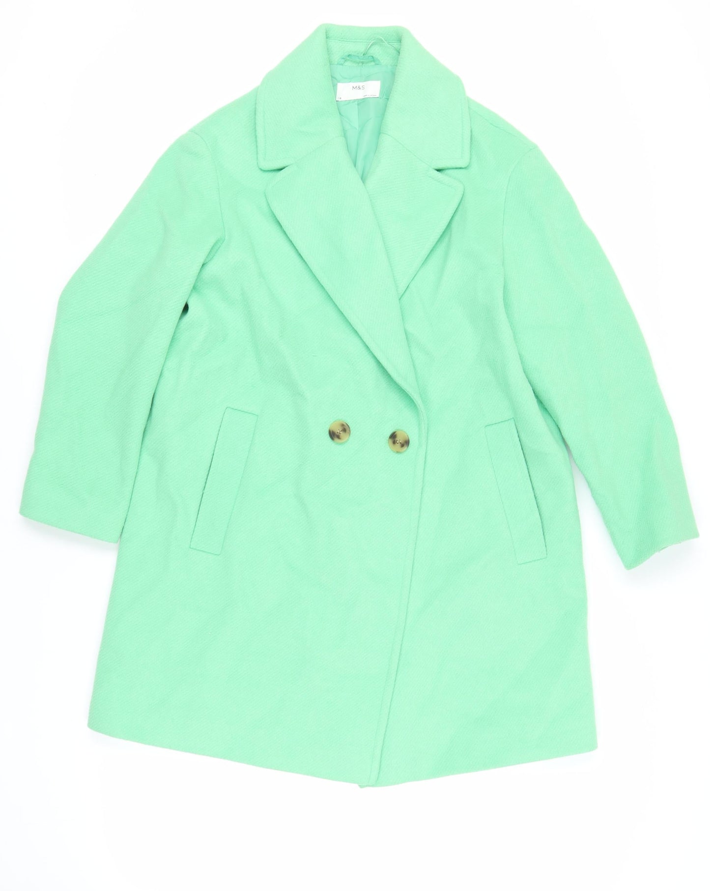Womens UK Size 14 Marks and Spencer Green Overcoat