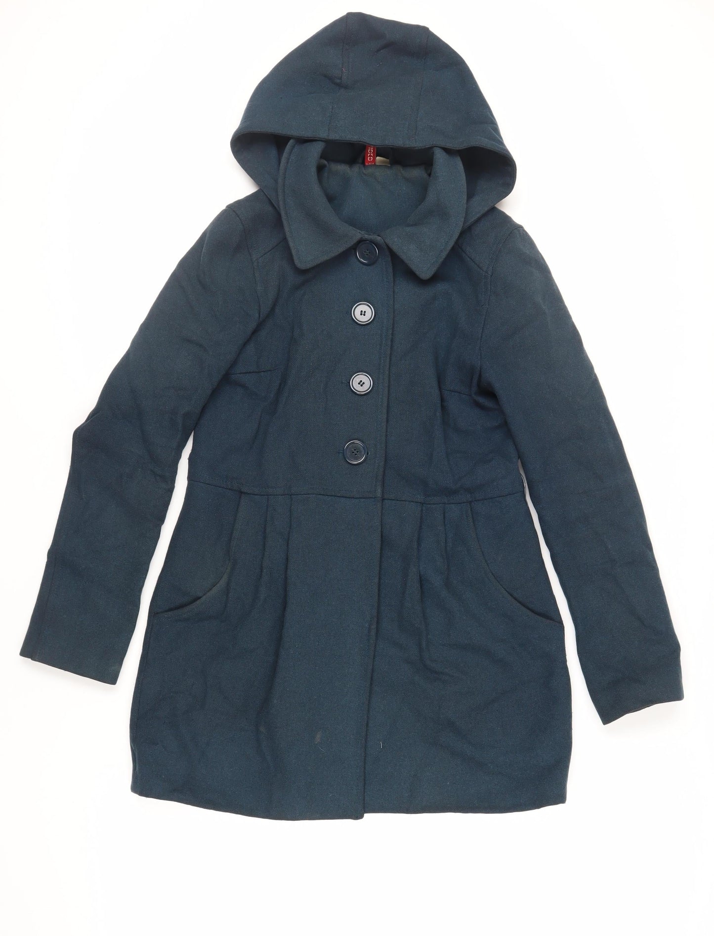 Divided by H&M Womens Green Pea Coat Coat Size 10 Button - Hooded