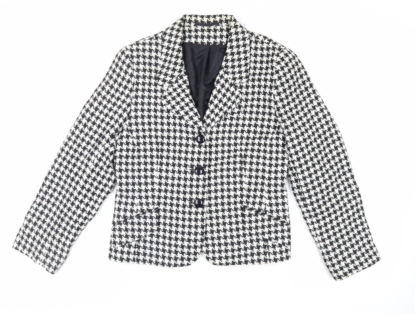 Classic Woman Womens Black Geometric Jacket Blazer Size 12 Button