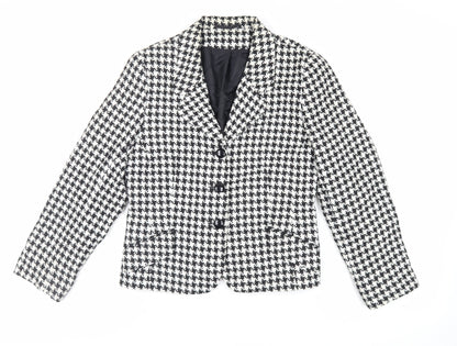 Classic Woman Womens Black Geometric Jacket Blazer Size 12 Button