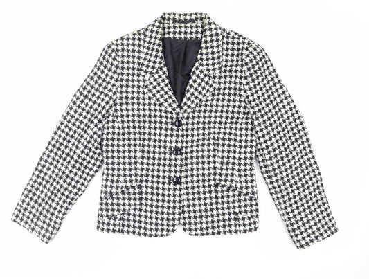 Classic Woman Womens Black Geometric Jacket Blazer Size 12 Button