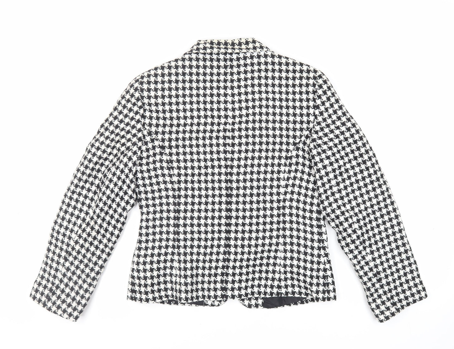 Classic Woman Womens Black Geometric Jacket Blazer Size 12 Button