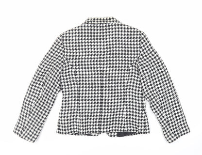Classic Woman Womens Black Geometric Jacket Blazer Size 12 Button