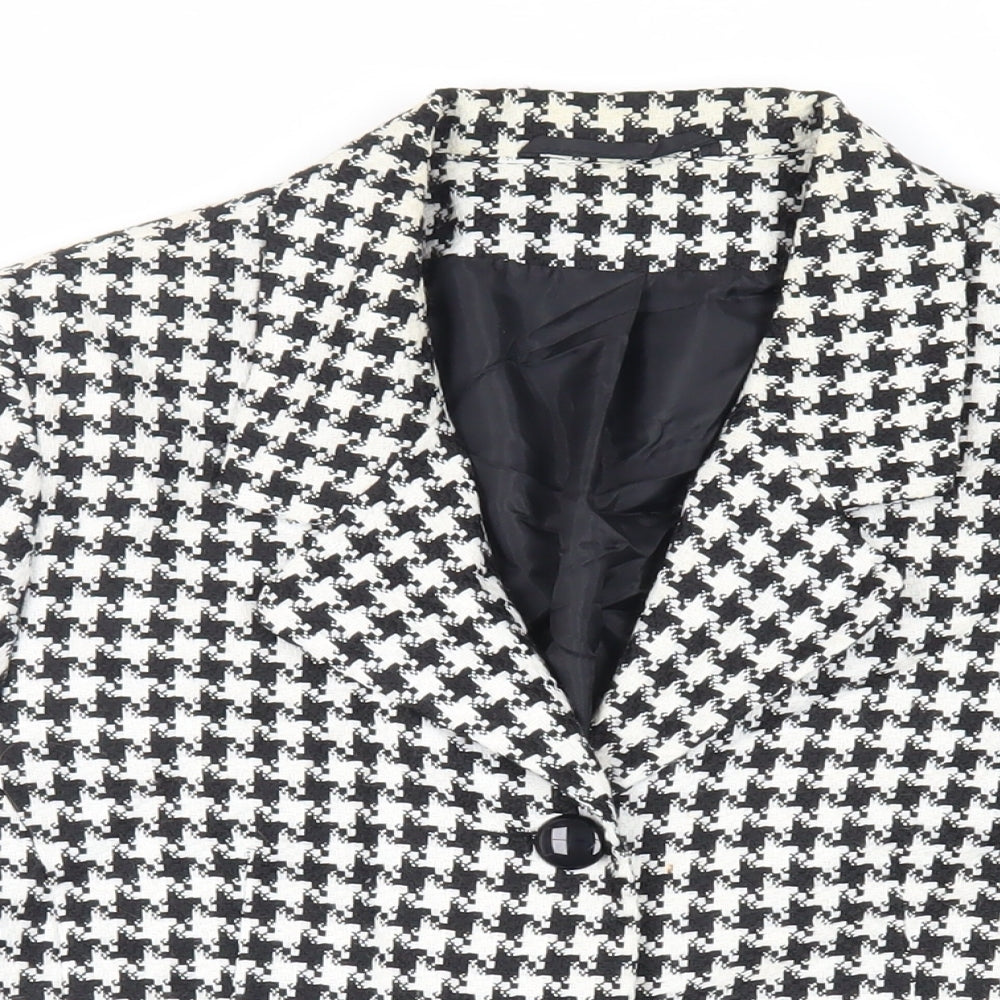 Classic Woman Womens Black Geometric Jacket Blazer Size 12 Button