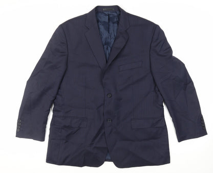 Greenwoods Mens Blue Striped Polyester Jacket Suit Jacket Size 44 Regular