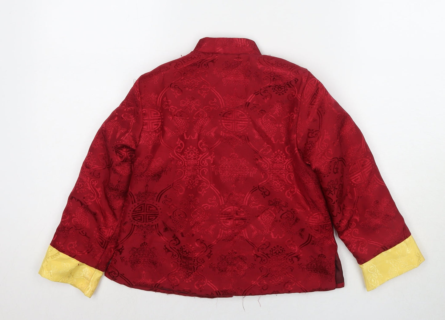 Yu Peng Boys Red Floral Kimono Jacket Size 8 Years Button