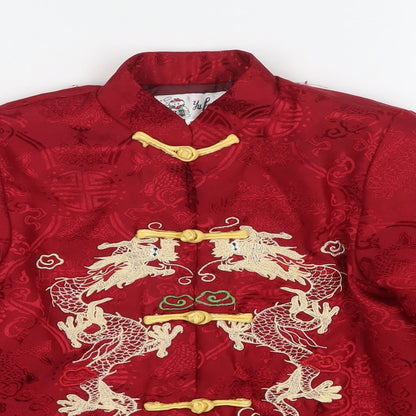 Yu Peng Boys Red Floral Kimono Jacket Size 8 Years Button