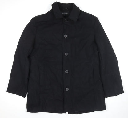 Avenue Mens Black Overcoat Coat Size L Button