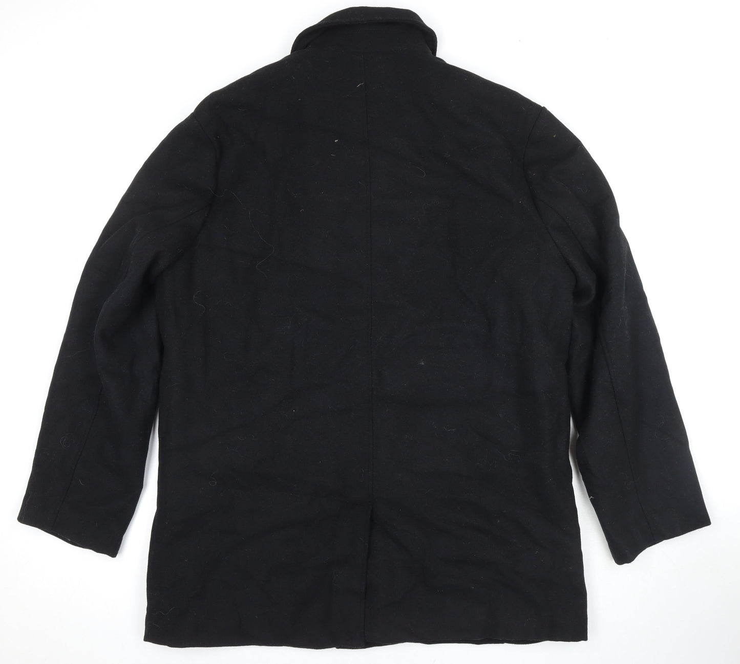 Avenue Mens Black Overcoat Coat Size L Button