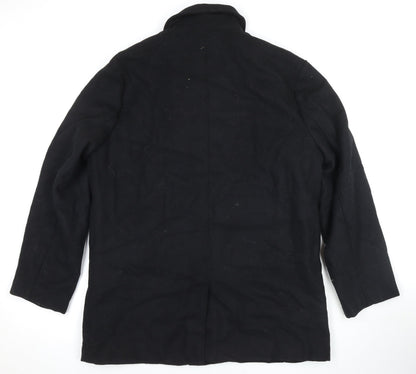 Avenue Mens Black Overcoat Coat Size L Button