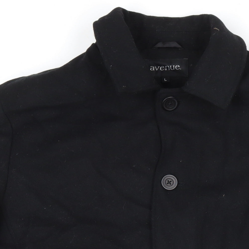 Avenue Mens Black Overcoat Coat Size L Button