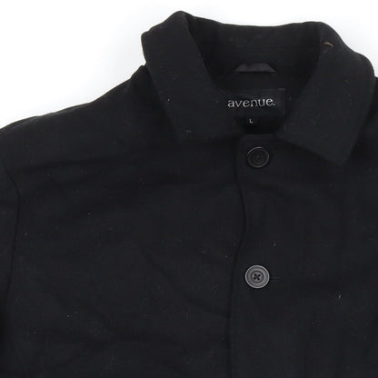 Avenue Mens Black Overcoat Coat Size L Button