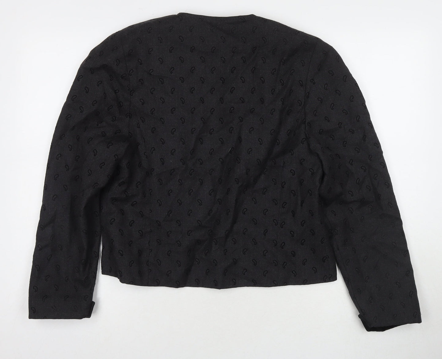 Sandy Womens Black Geometric Jacket Blazer Size 12 - Fake Button Detail