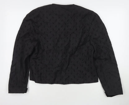 Sandy Womens Black Geometric Jacket Blazer Size 12 - Fake Button Detail